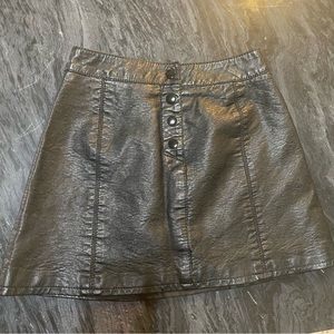 Black leather high waisted mini skirt